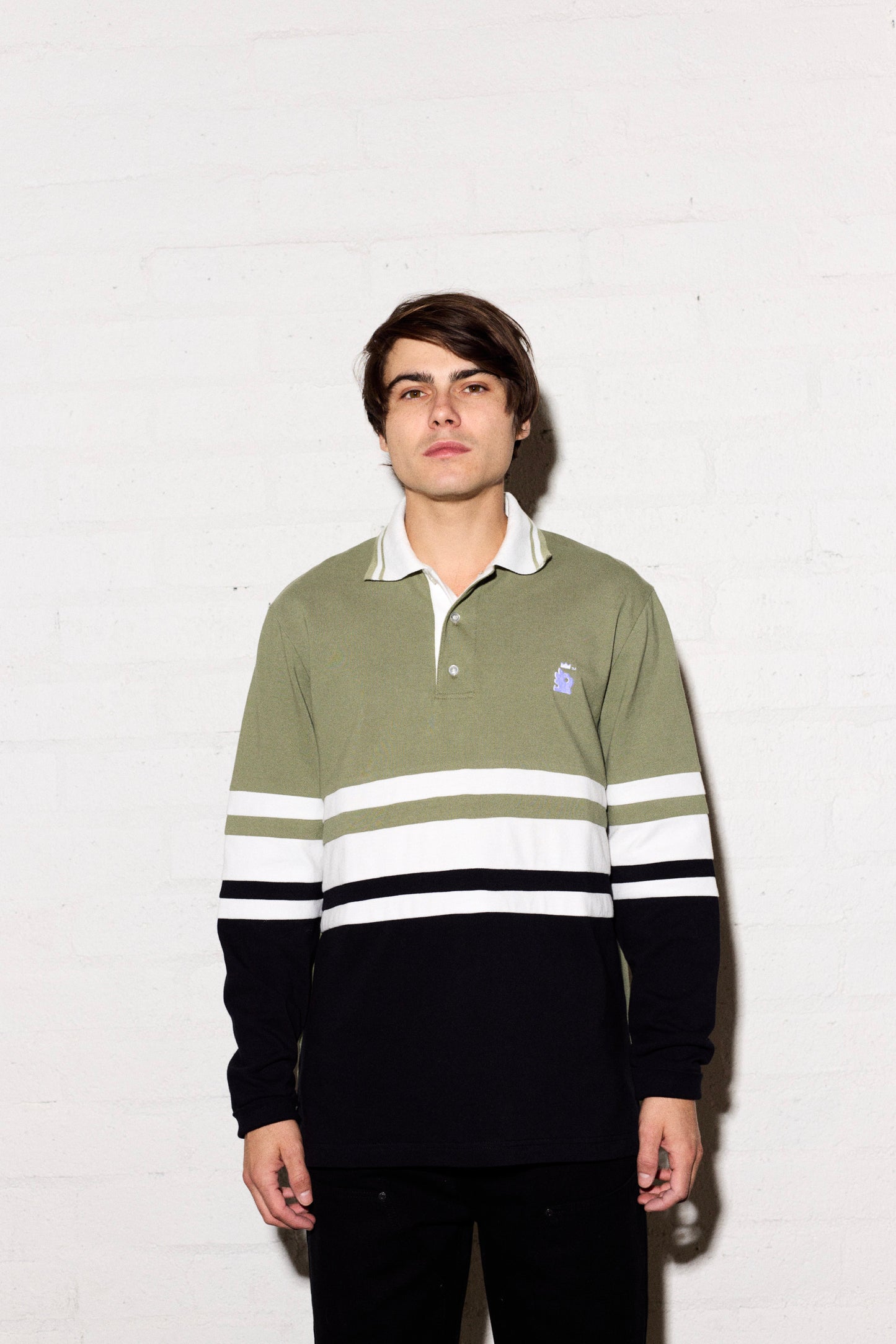 Olive Long-sleeved Embroidered Polo