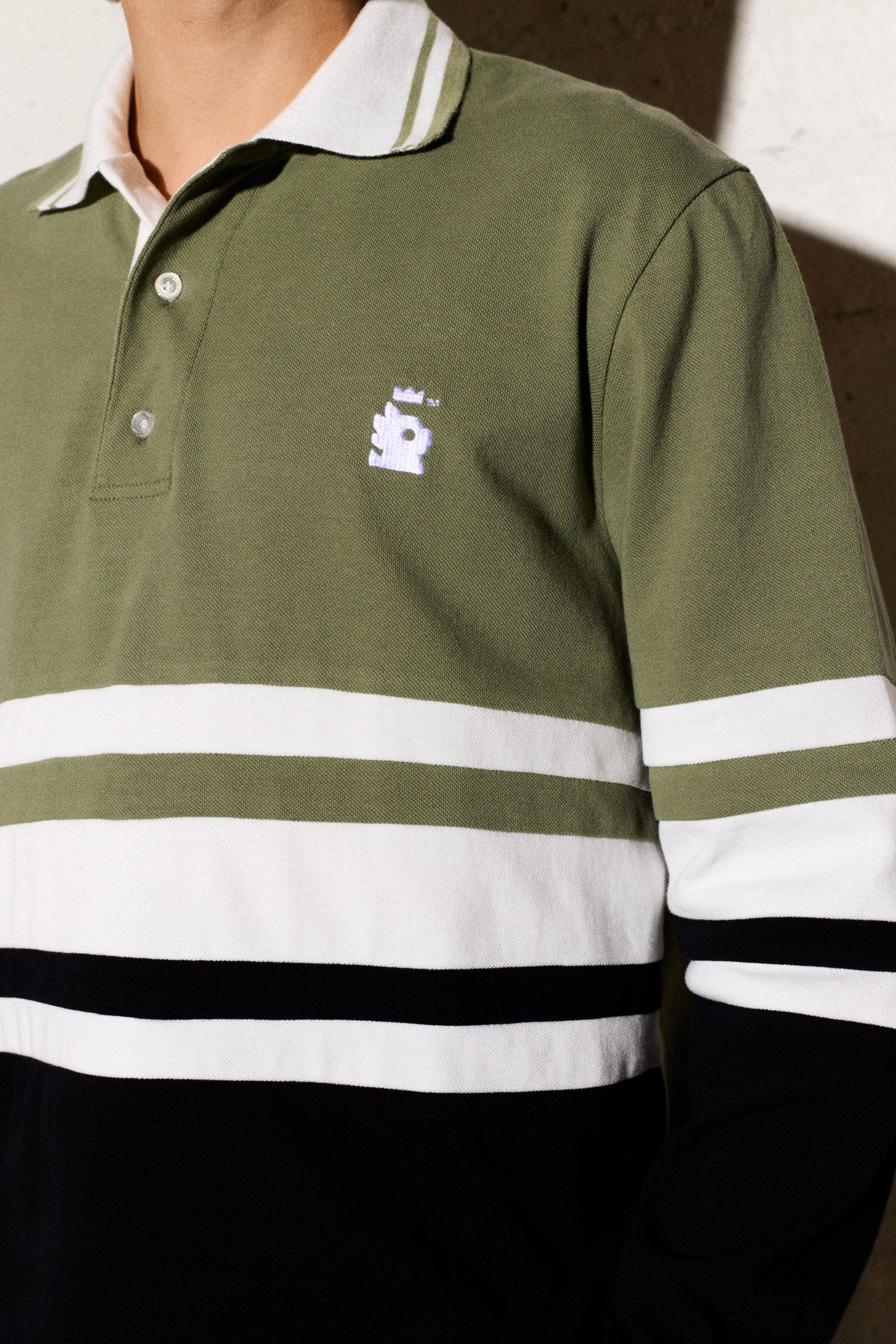 Olive Long-sleeved Embroidered Polo